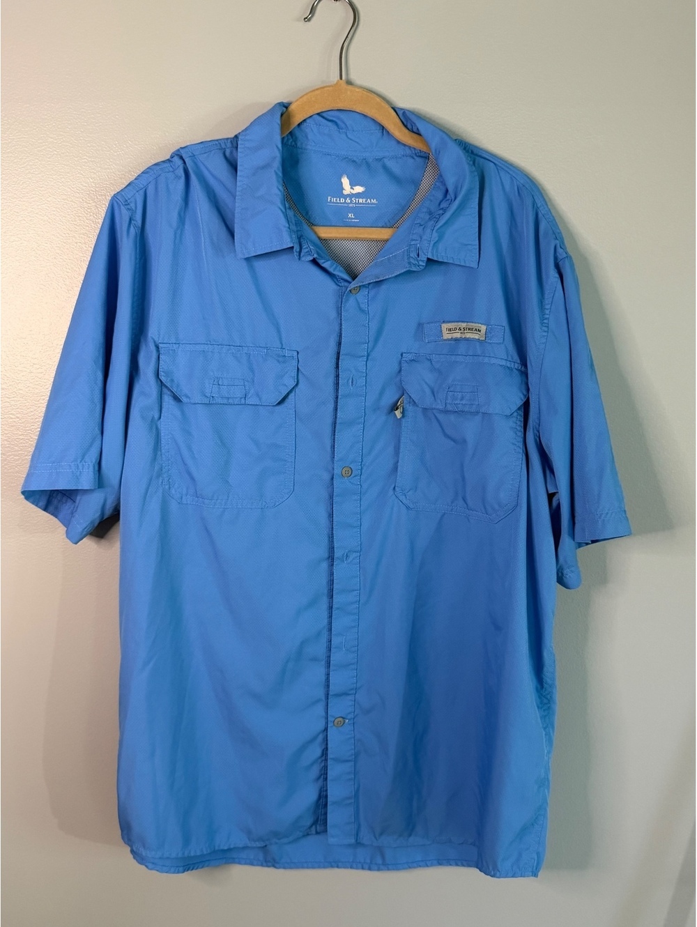 Field & Stream Men's Blue Short Sleeve Fishing Shirt XL Polyester